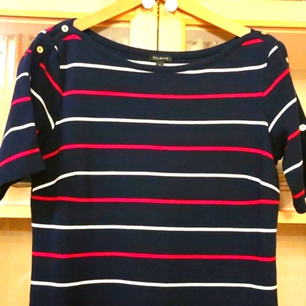 Talbots Navy Stripe Soft Cotton Dress. Women Size Small. - Picture 4 of 4